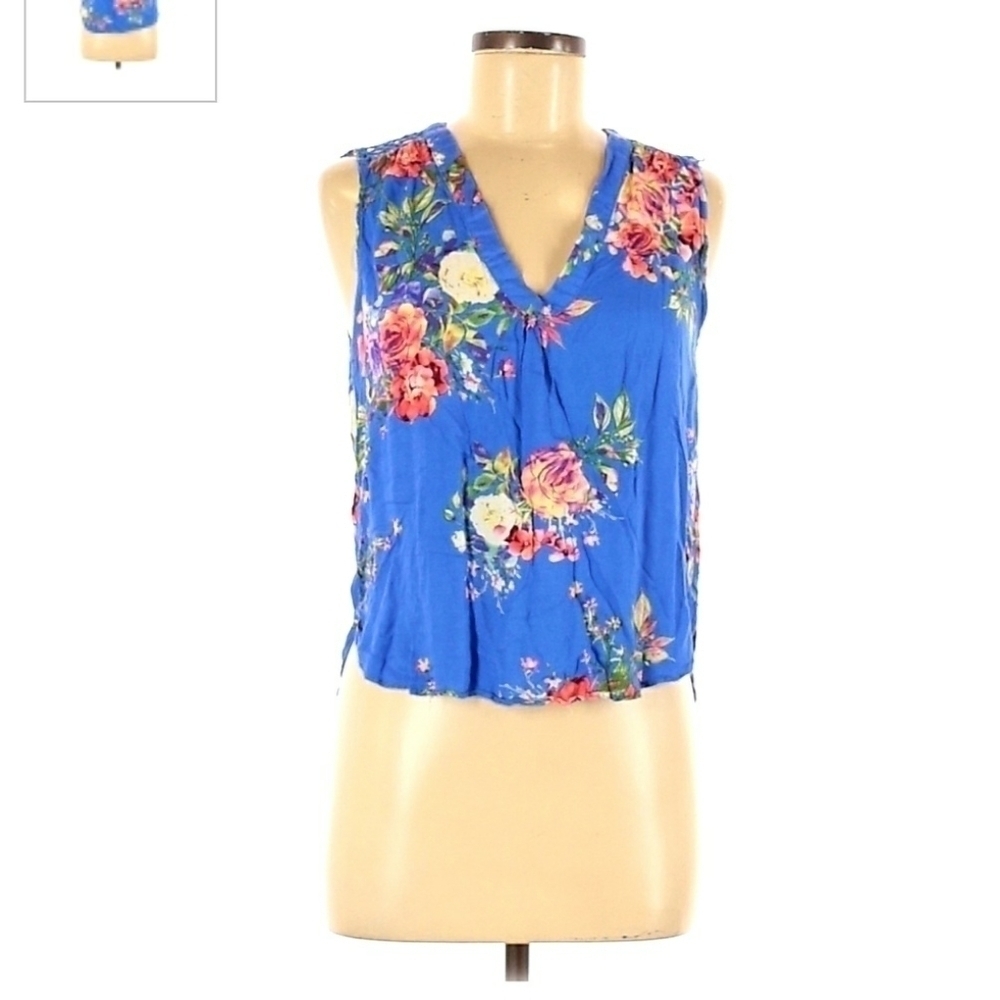 Alice Blue Stitch Fix Sleeveless Top Cage Lace Back Blue Floral Women's Small S